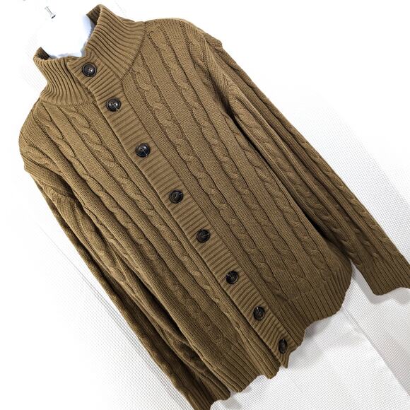 H2H! SUPER CHARMING TOASTY TAN CABLE KNIT CARDIGAN SWEATER, MOCK NECK! SZ 2XL - Picture 1 of 9
